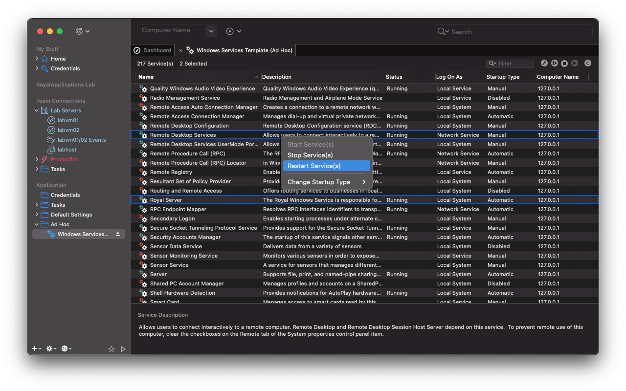 Windows Services: Start, stop or restart multiple services